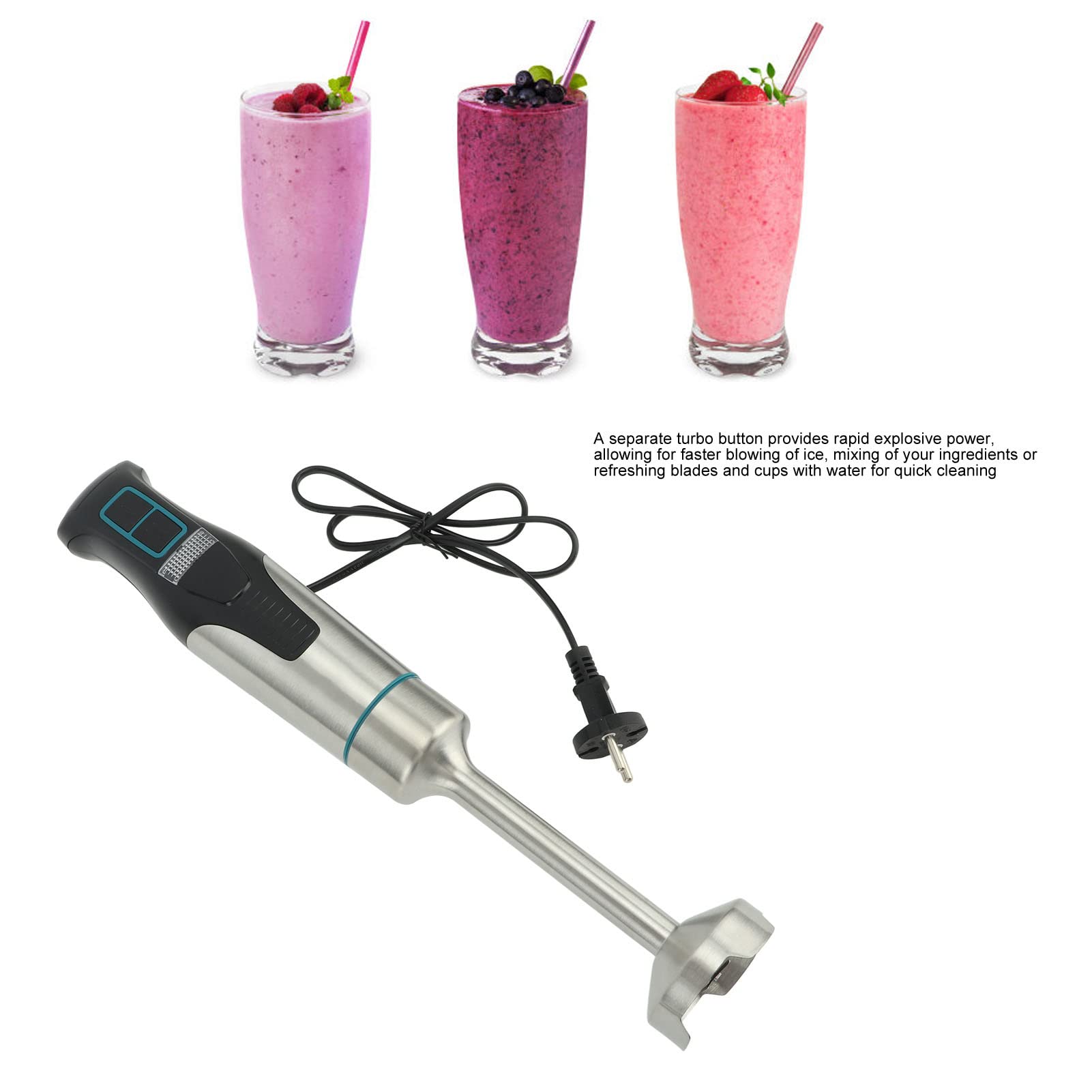 Frullatore a Immersione in Acciaio Inossidabile da 800 W Per Frutta, Alimenti Per Bambini, Zuppe Spina Europea