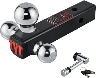TYT Trailer Hitch Triple Ball Mount with 5/8″ Advanced Lock, Fits 2" Receiver,1-7/8",2"&2-5/16" Trailer Chrome Balls，Hollow Shank Tow Hitch, Black