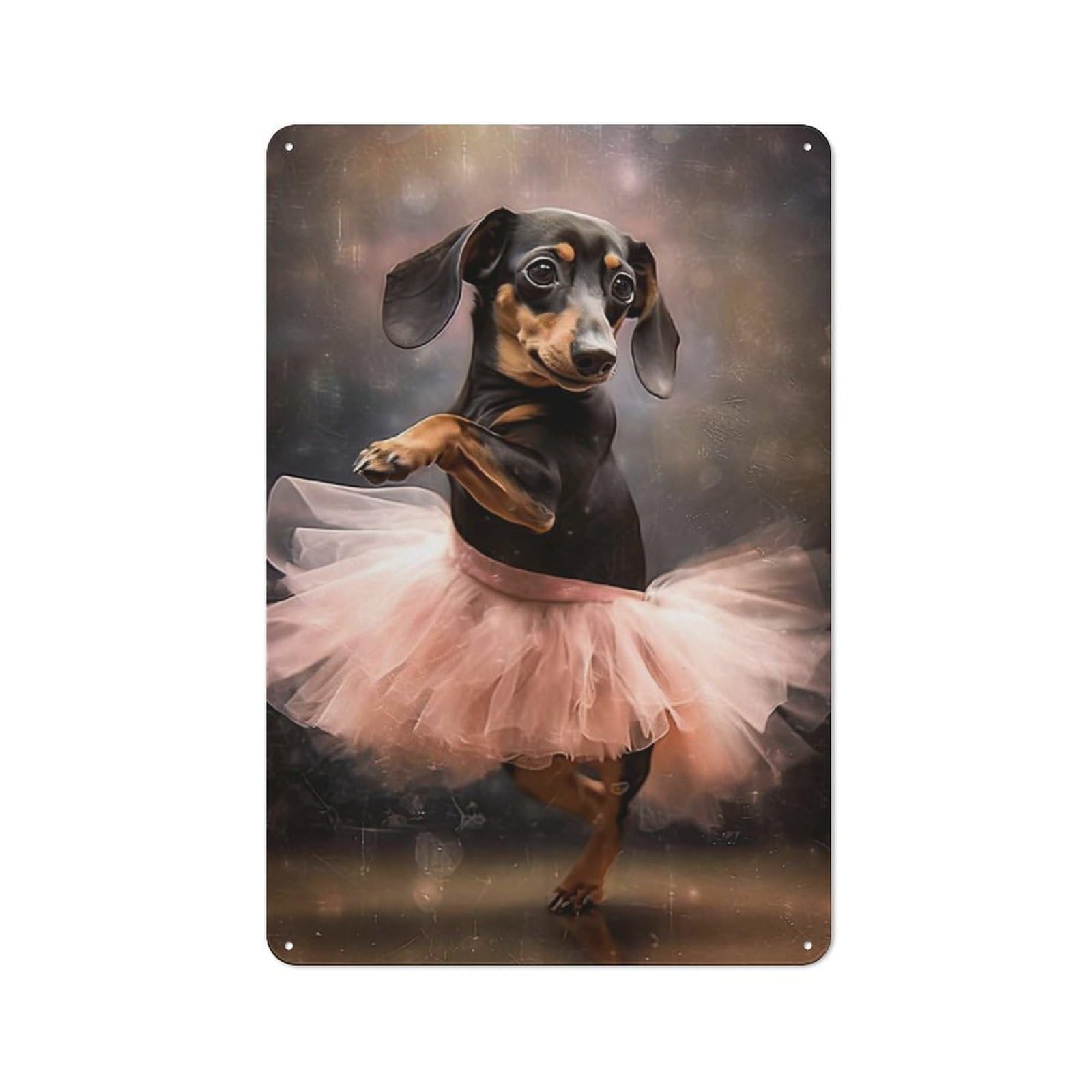 Junmoney Style-23 Tin Wall Plaque 30X20cm With Dachshund Ballerina For Café Or Restaurant, Suited To Restaurant Decor Fans