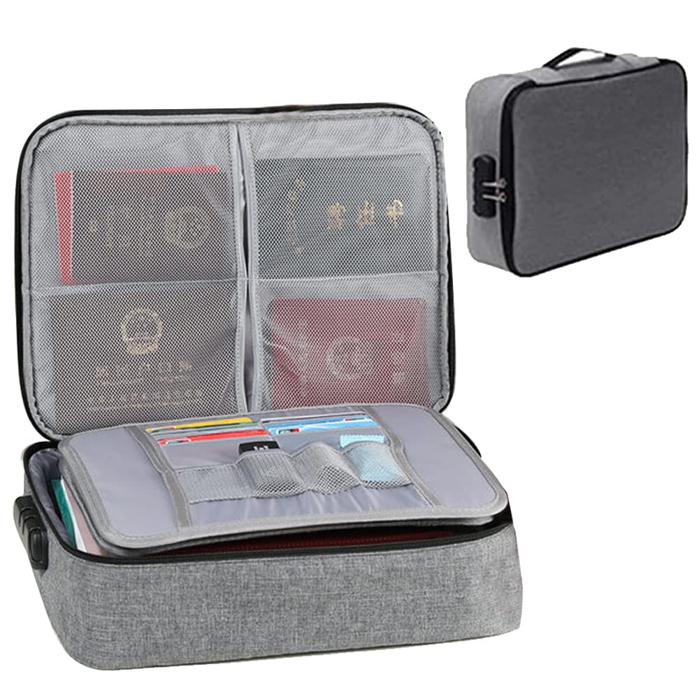 Fireproof Document Bag with Lock, Waterproof Safe File Storage Organizer Bag, Large Capacity for Home Office Travel, Important Files, Passport, Certificates, Legal Documents