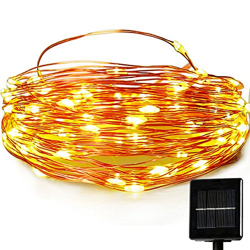 Solar Christmas String Lights,easyDecor Copper Wire 100 LED 33ft Warm White 8mode Waterproof Decorative Starry Fairy Rope for Outdoor,Indoor,Party,Patio,Garden,Holiday,Wedding,
