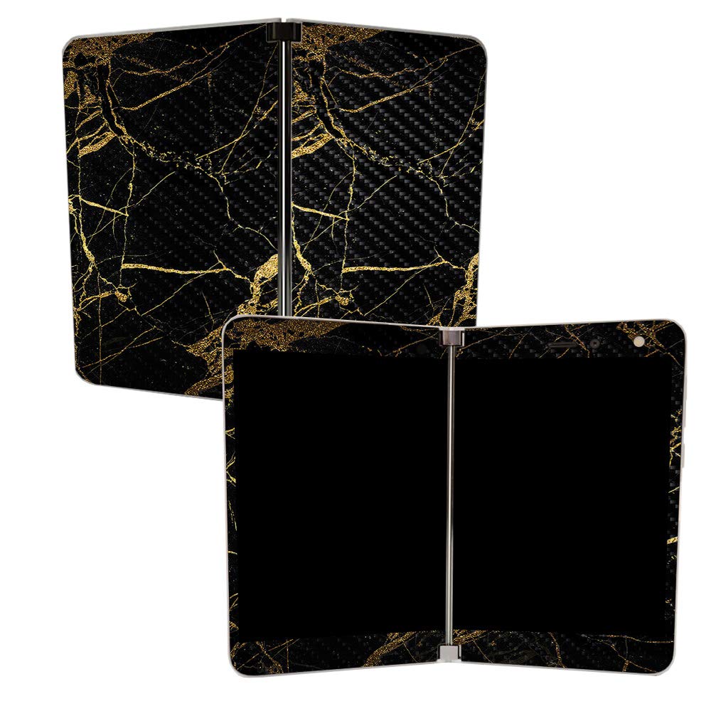 MIGHTY SKINS Carbon Fiber Skin for Microsoft Surface Duo - Black Gold Marble | Protective, Durable Textured Carbon Fiber Finish | Easy to Apply | Made in The USA