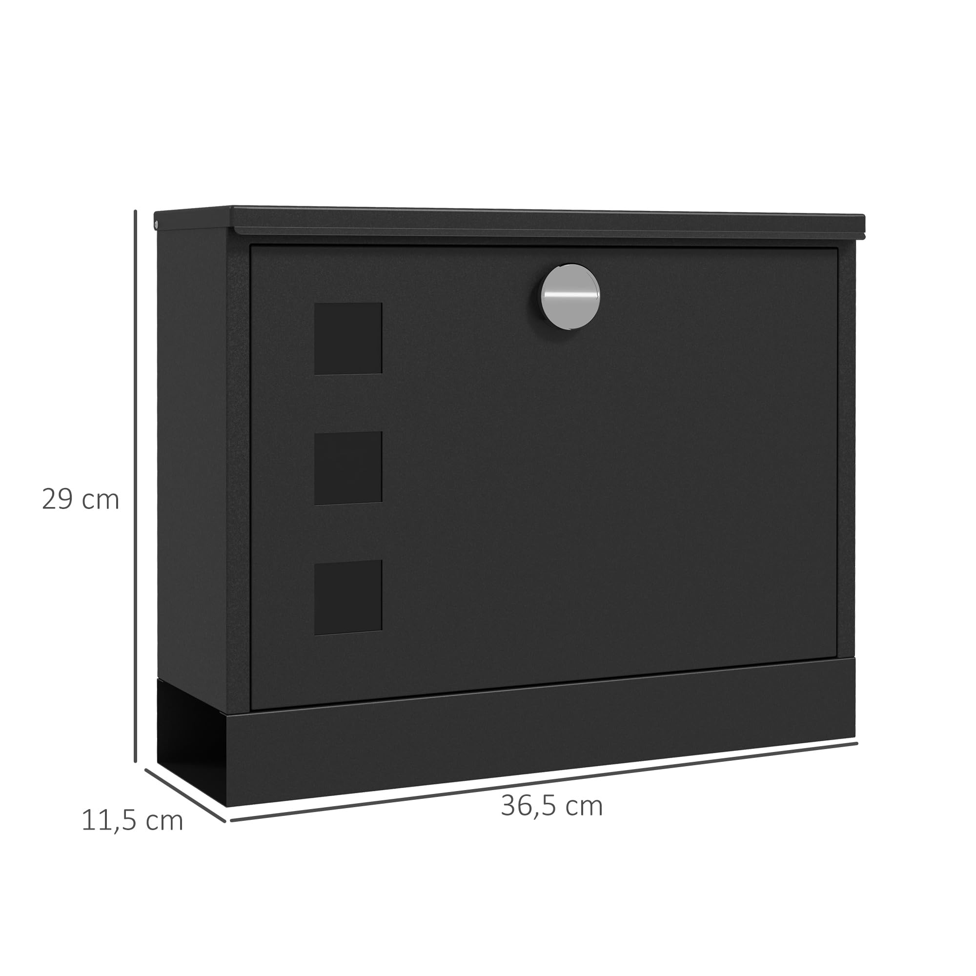 HOMCOM Boite aux Lettres Murale Moderne en métal, boîte aux Lettres extérieure verrouillable 2 clés fournis, avec matériel de Montage, 36,5 x 11,5 x 29 cm, Gris Anthracite