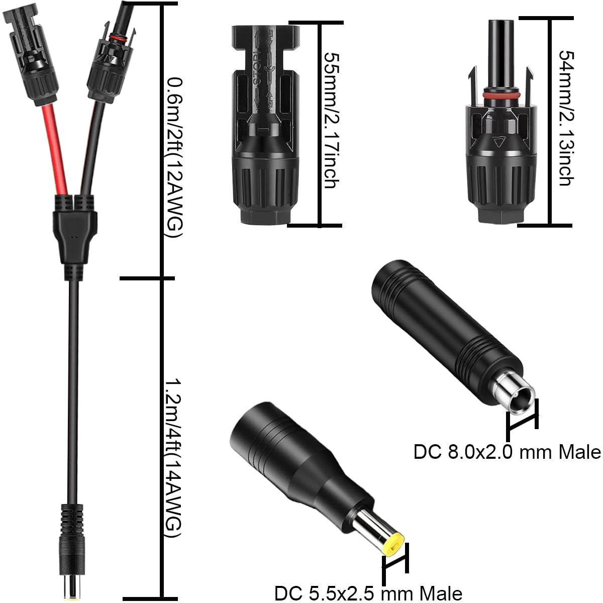 per MC4 pannello solare a cavo prolunga DC 8mm, connettore solare a cavo caricabatterie DC7909 con connettore DC7909 a DC8020/DC5525 per stazione alimentazione portatile generatore solare