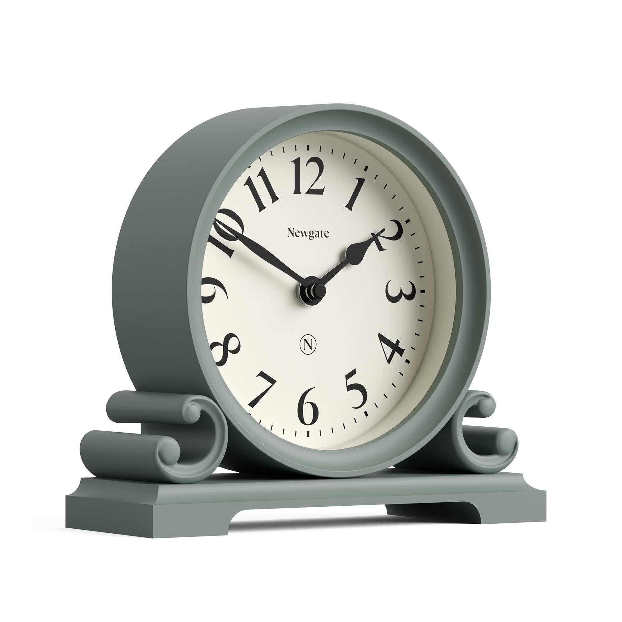 NEWGATE® Divisadero mantel clock | Traditional double scroll design | Asparagus green | Classic style for desk, table top, shelf or bedside