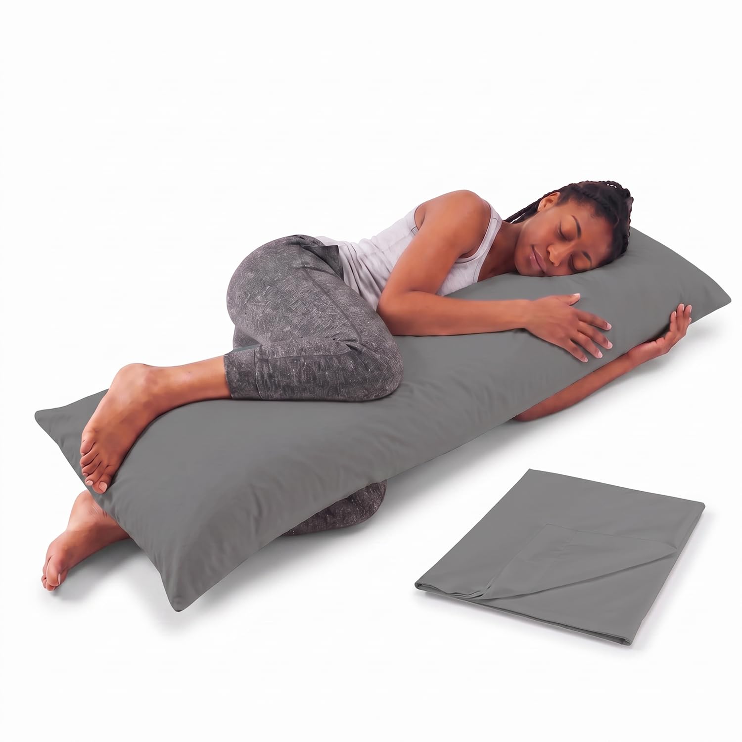 Snuggle-Pedic Body Pillow for Side Sleepers for Adults - Full Body Maternity Pillow Support Legs, Belly &amp; HIPS - Shredded Memory Foam &amp; Cooling Pregnancy Pillow Cover 20x54 Gray