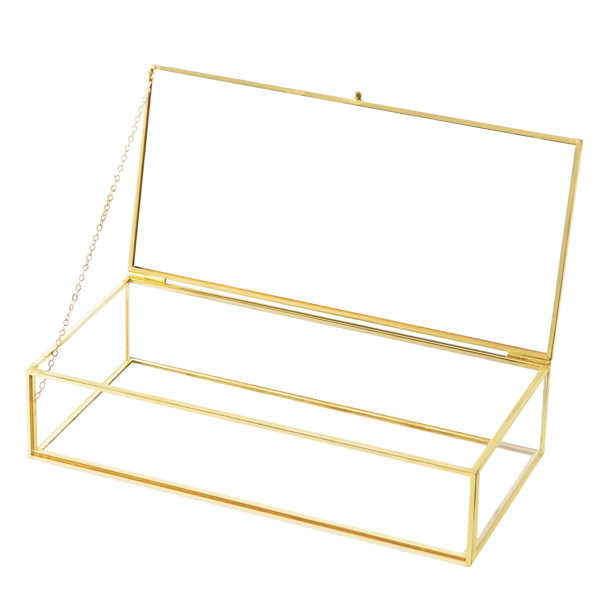 Glass Jewelry Box, Vintage Rectangle Gold Keepsake Box Organizer Box Vanity Lidded Box Home Decor Accent Decorative Box for Storage Trinket Rings Bracelet