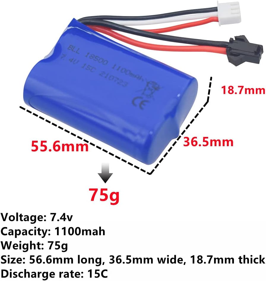 sea jump 2PCS 7.4V 1100mah Lithium Battery with 2 in 1 Charger for H102 Electric Remote Control Boat Lithium Battery 2.4G High-Speed Boat Spare Parts