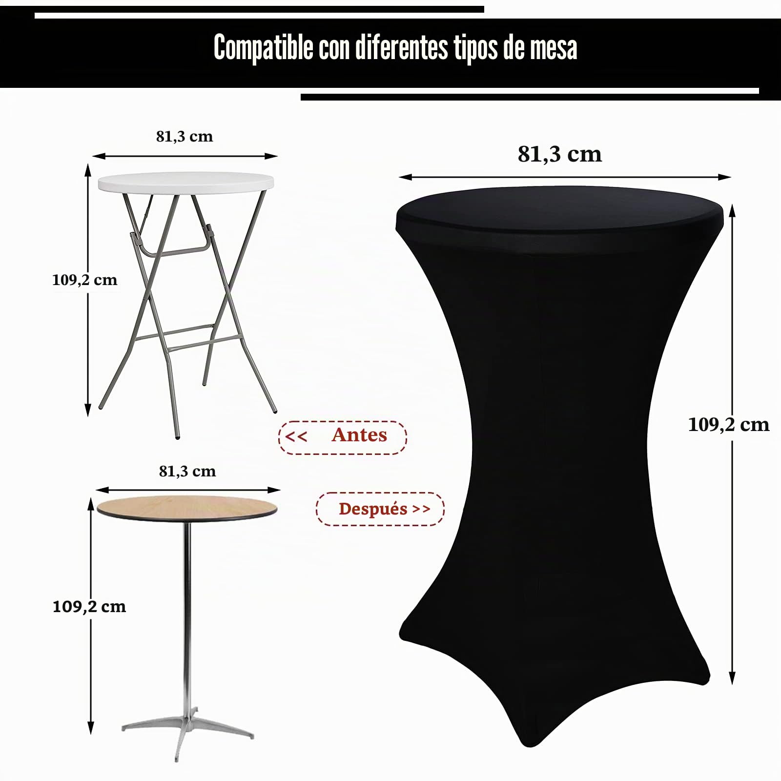 Pesonlook Paquete de 6 manteles Lycra Spandex 80-85 cm elásticos de Licra para cóctel con Esquinas cuadradas,para Mesa Alta, Mantel Redondo para cóctel, Mantel para Bar, Boda, Banquete, Mesa(Negro)