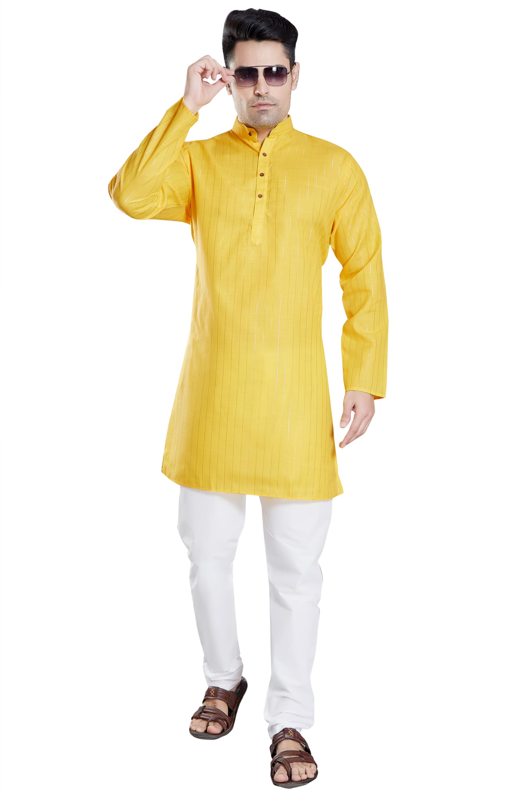 divisive Men's Self Zari Line Cotton Blend Slim Fit Kurta Pyjama Set-picture-46