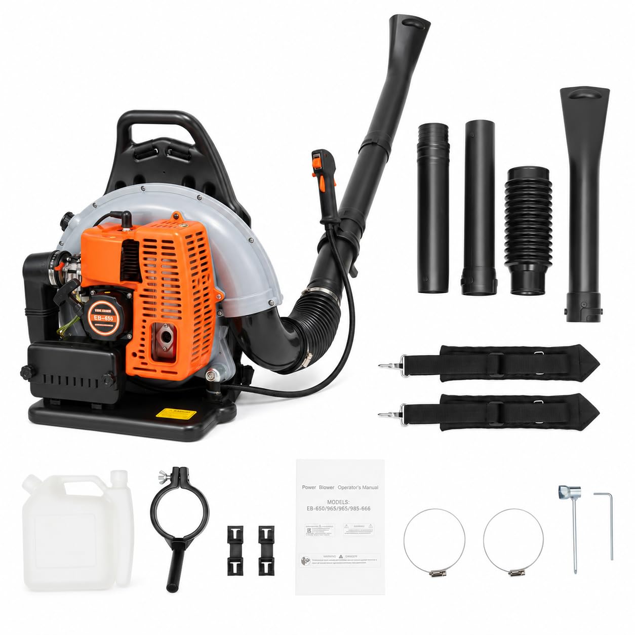 Soplador de Hojas Gasolina Naranja 63cc 2,7kW Deposito 1,8L Limpieza | para Jardin Obras Carreteras, Eliminacion Hojas Polvo Escombros, Motor 2 Tiempos Correa Hombro Deposito 1,8L Uso Eficiente