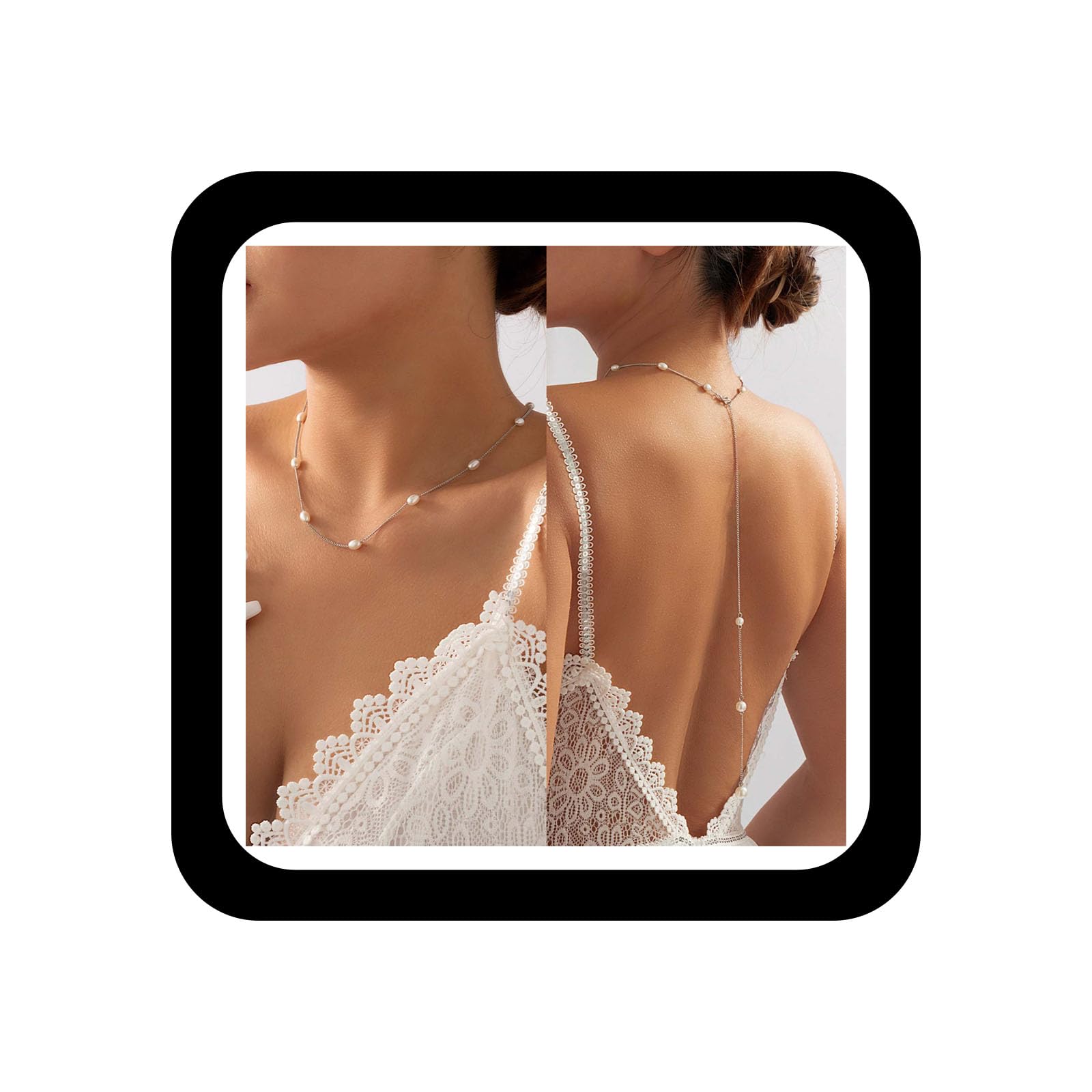 Zeshimb Pearl Back Chain Necklace Long Pearl Chain Drop Y Necklace Sexy Back Body Chain Wedding Bridal Backdrop Necklace Jewelry for Women