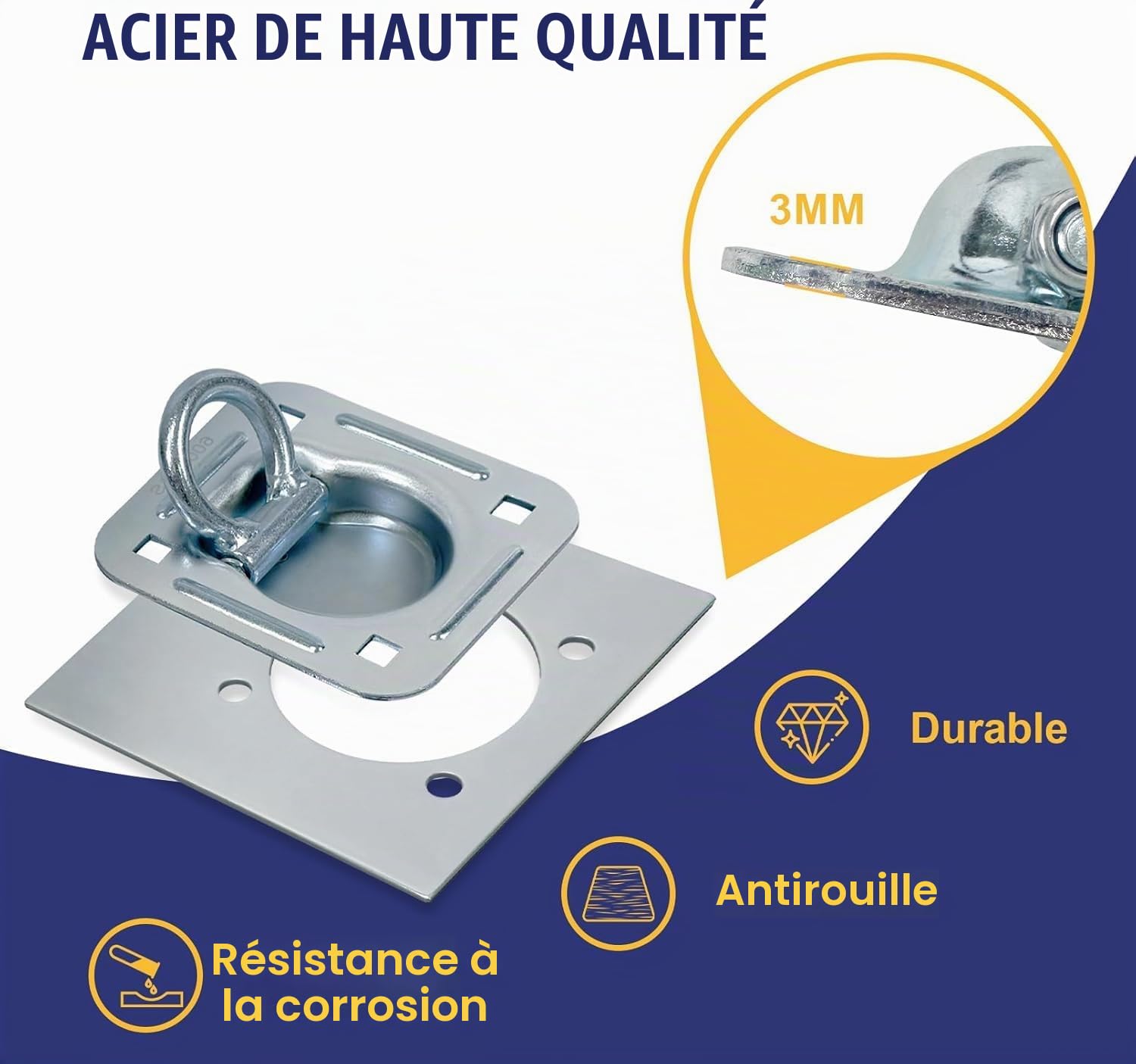 Anneaux D'arrimage en D,Crochet Arrimage en D Traction,4PCS Anneau de Corde de Remorque encastré en Acier Inoxydable,Portant 2270Kg,pour Sécuriser L’Ancrage des Bateaux,Cargaisons,Camions,Fourgonnette