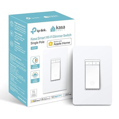 Kasa Apple HomeKit - Interruptor de atenuación inteligente KS220, un solo polo, requiere cable neutro, interruptor de luz Wi-Fi de 2.4 GHz, funciona