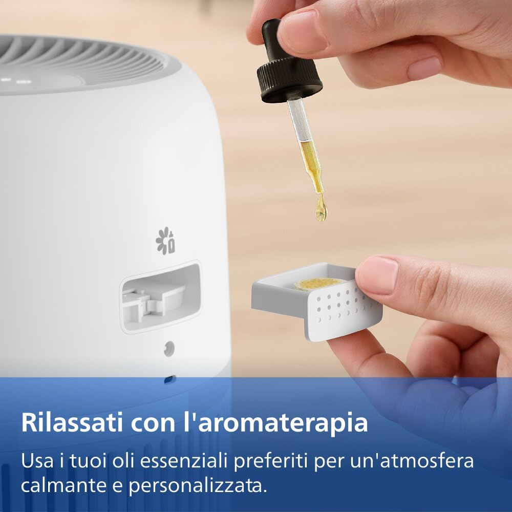 Philips Umidificatore Evaporativo Serie 4000, Umidificazione Igienica, 99,97% di Batteri in Meno, Serbatoio da 3,5 L, 275 ml/h, Stanze fino a 41 m², Bianco (HU4209/00)