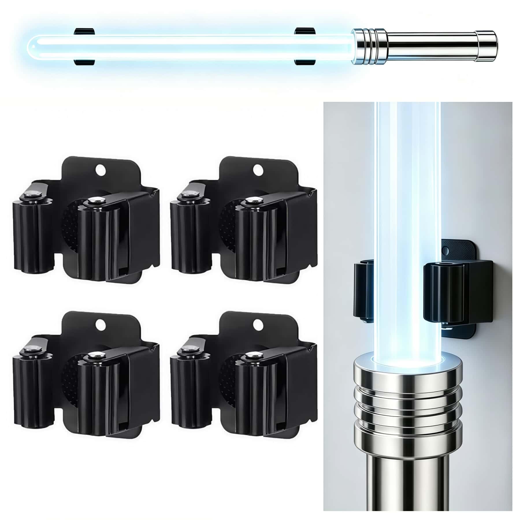 Adjustable Lightsaber Wall Mount Vertical Display Stand Horizontal Light Saber Holder for Star Wars Lightsabers Luke Skywalker lightsaber Darth Vader lightsaber Ludosport lightsaber (Black 4pcs)