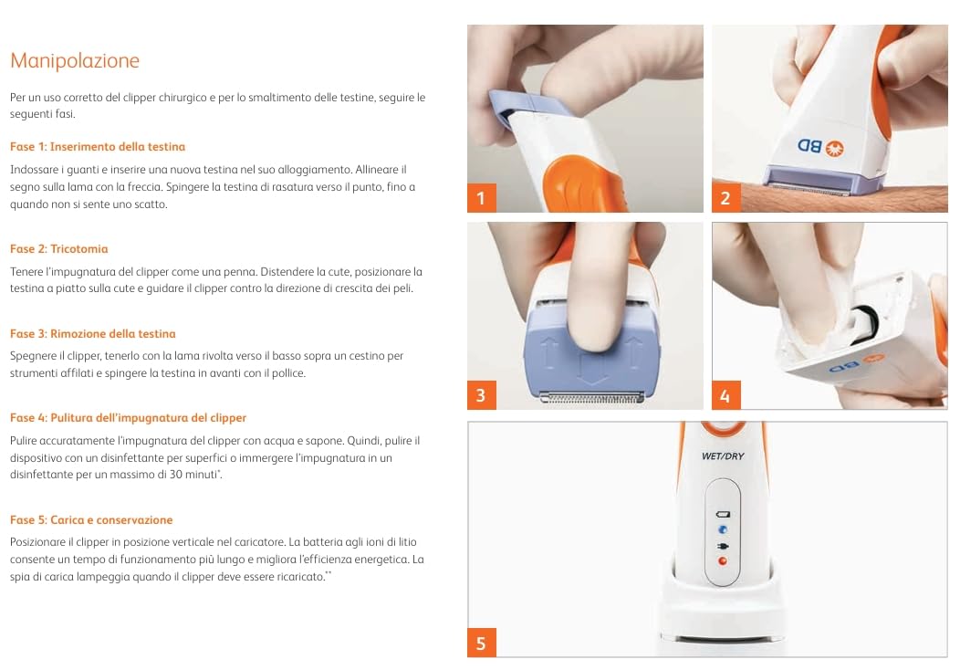 Rasoio elettrico per tricotomia con alimentatore più 50 lame universali monouso per tutti i tipi di peli corporei