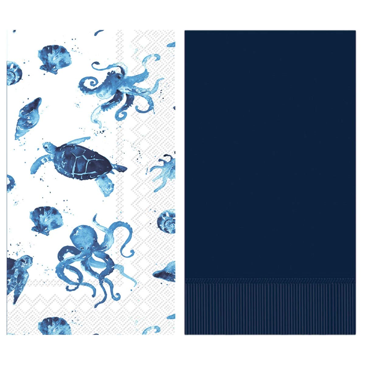 Beach Themed Bathroom Guest Towels, Disposable Paper Buffet Napkins, Set of 2 Packages of 16 (Under the Sea)