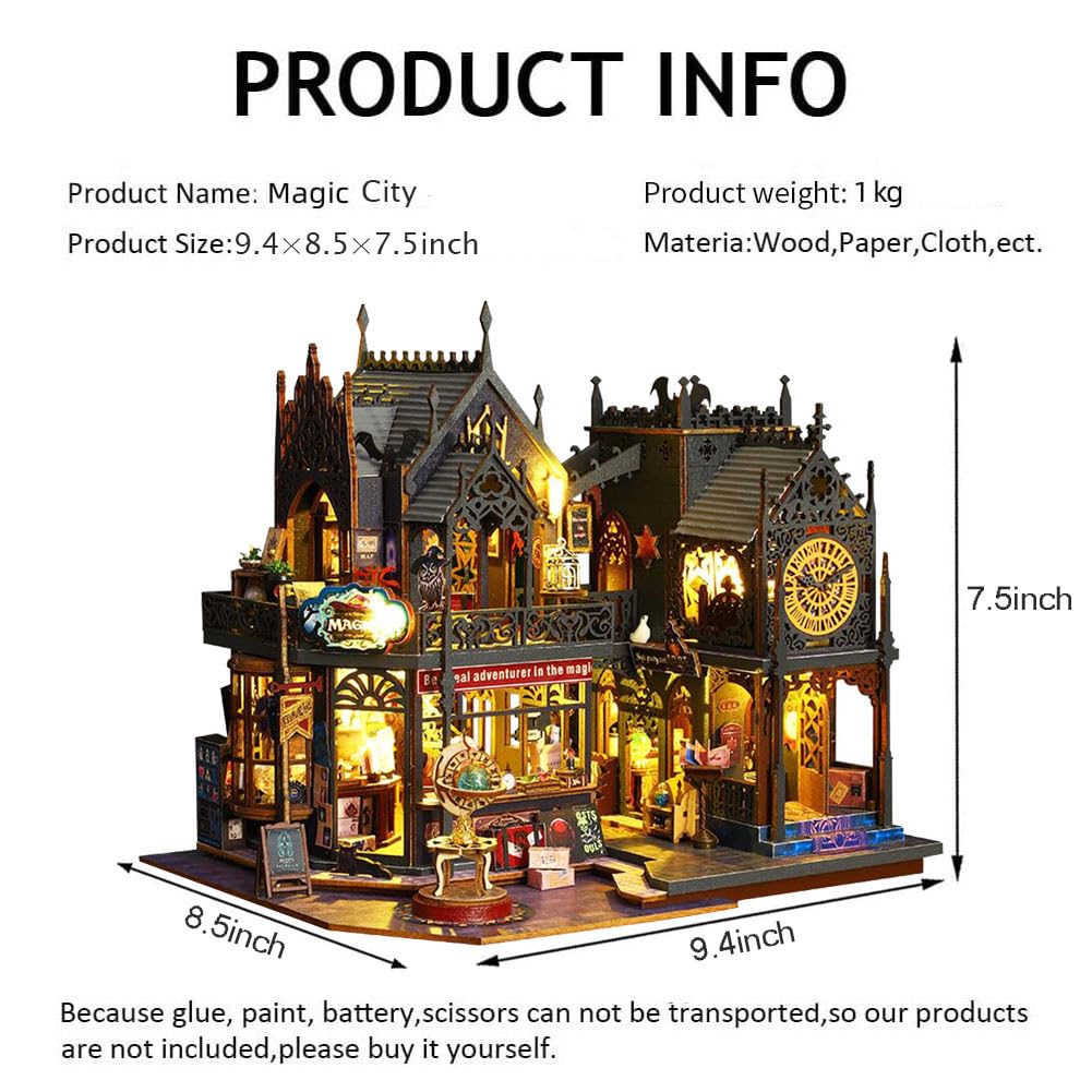 Miniaturowy domek dla lalek DIY z osłoną przeciwpyłową i misic, miniaturowy zestaw domku dla lalek, skala 1:24, magiczny domek dla lalek, kreatywny pomysł na pokój dla dorosłych