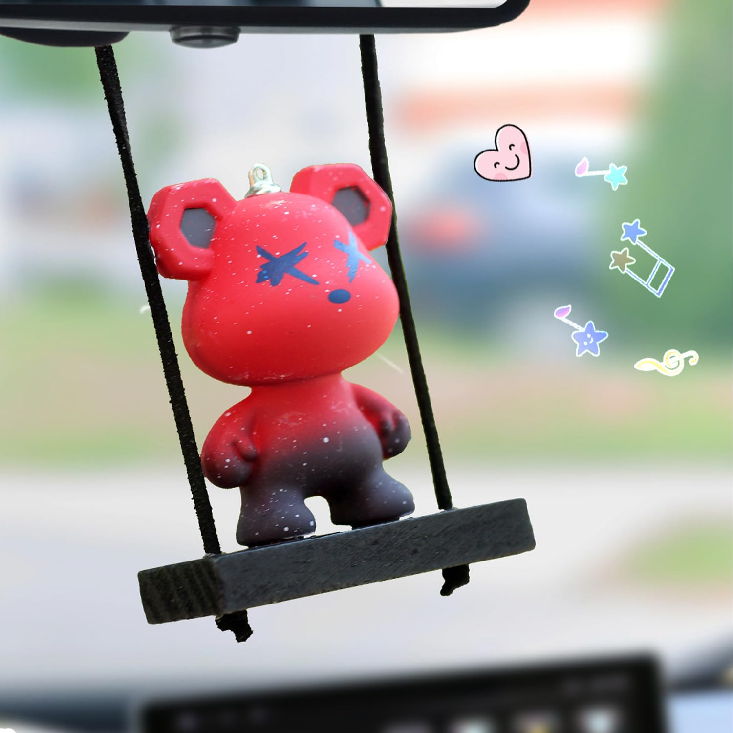 Gmngis Rear View Mirror Hanging Accessories of Swinging Bear Cool Swinging Bear Car Hanging Ornament Pendant Interior Rearview Mirror Decoration (red