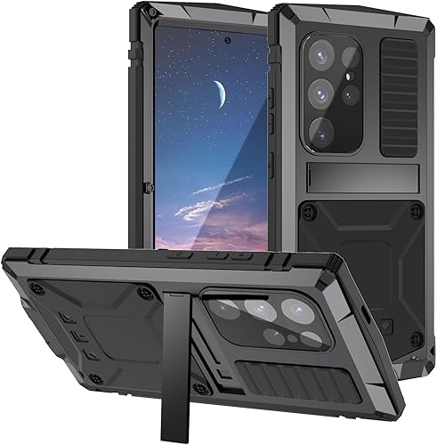 Funda de metal para Samsung Galaxy S24 Ultra con protector de pantalla con función atril, funda para cámara S24 ultra resistente, armadura militar