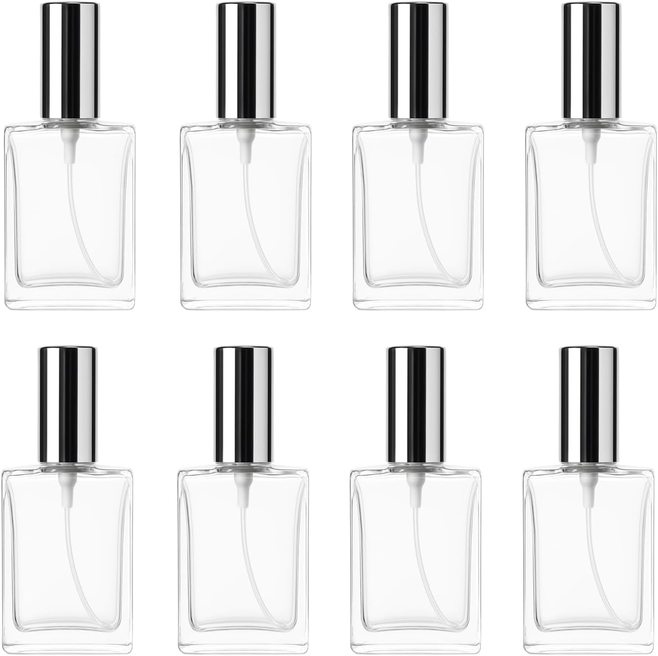 ROHIJALE 8 Pack 15ml Clear Glass Perfume Spray Bottles with Silver Caps - Refillable Fine Mist Atomizers for Essential Oils, Fragrances & DIY