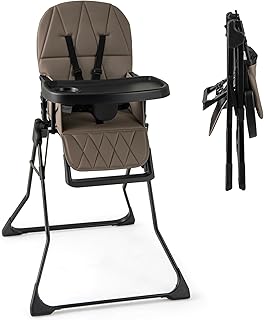 GYMAX High Chairs for Babies and Toddlers, Compact Foldable Highchairs with 3-Position Adjustable Tray & Footrest, Removable Seat Cushion, 5-Point Safety Harness, Portable Baby Feeding Chair (Coffee)