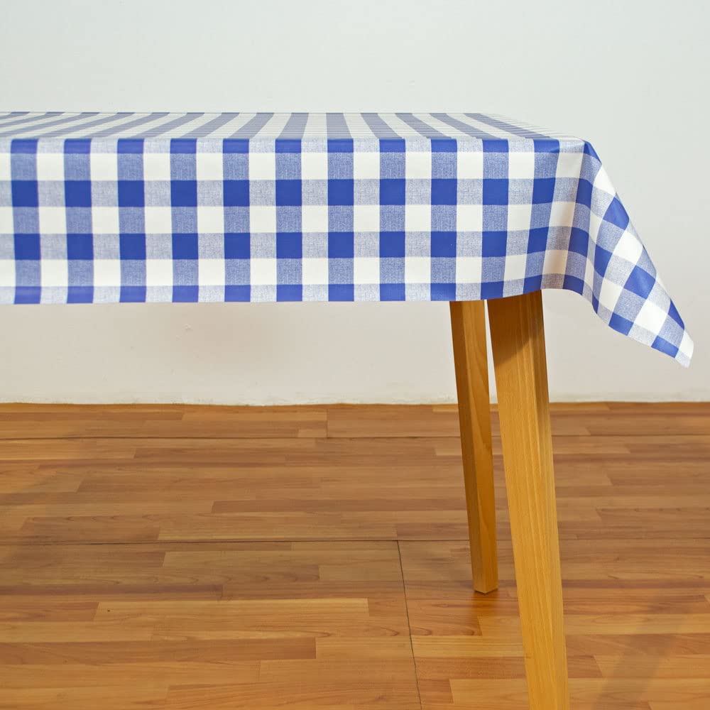 Mantel de Hule con Estampado de Cuadros, Composición PVC y Base de Algodón, Azul, 140 x 2000 cm