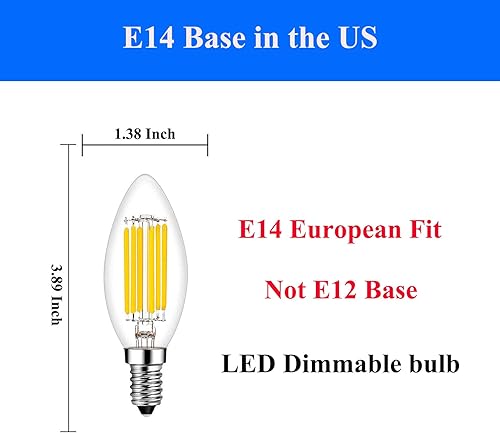 Miniatura 7 de Bombilla LED E14 regulable 60 W equivalente a 2700 K blanco cálido, bombillas E14 base europea 6 W 600 lúmenes AC120 V, bombilla Edison E14 para