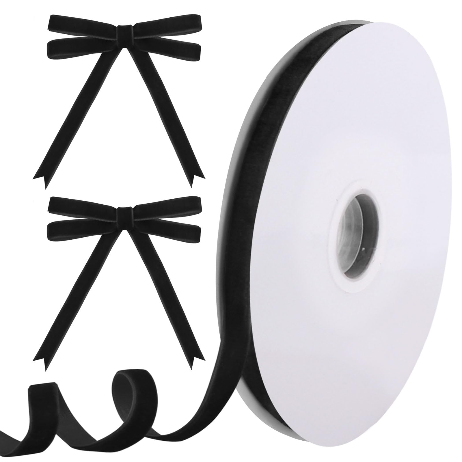 Tsorode 10 Yards Black Velvet Ribbon for Christmas Tree, 3/8 Inch