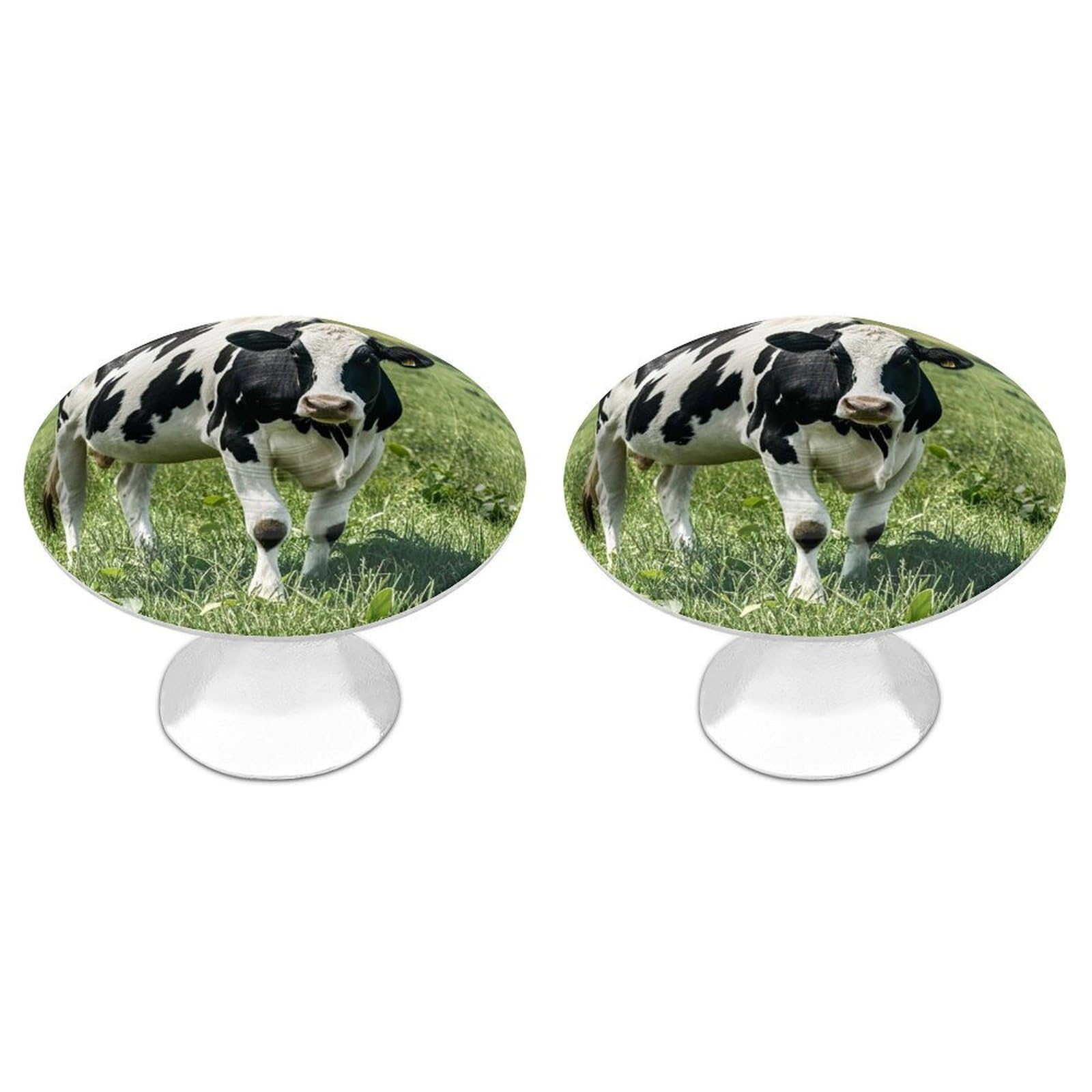 QMNLKH Cartoon Milk Cow Cabinet Knobs for Home, Round Drawer Pulls for Kitchen, Personalized Cupboard Handles with Screw, Fashion Dresser Knobs for Office, Drawer Handles, 2 Packs