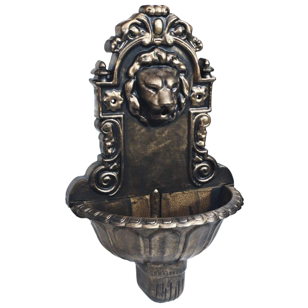 Fuente de Pared Vintage con Bomba de Agua, 41 x 22,5 x 65 cm, Bronce, para Interior, Montaje Fácil