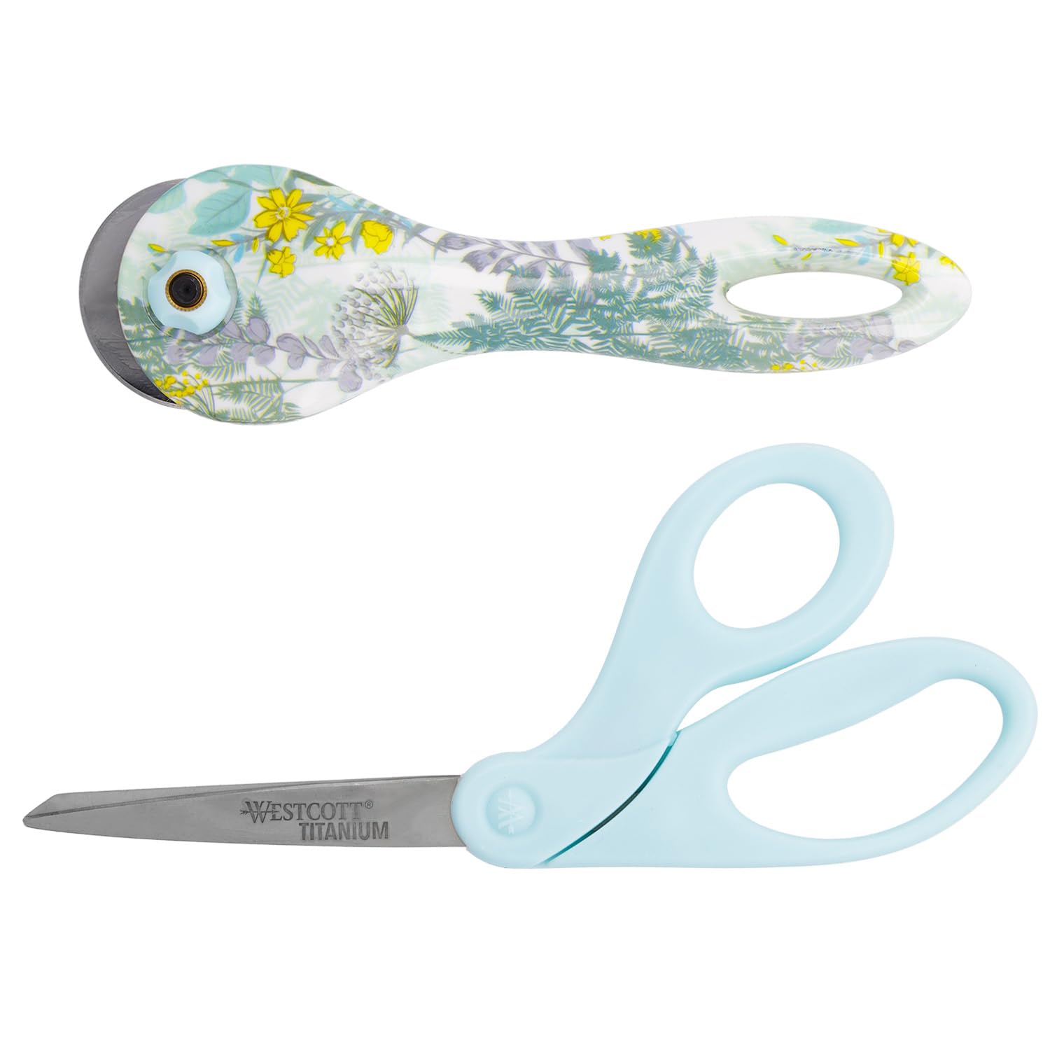 Scissors and Rotary Cutter Set by Westcott – Plastic Stainless Steel, Blue, Pack of 2, Model 17636