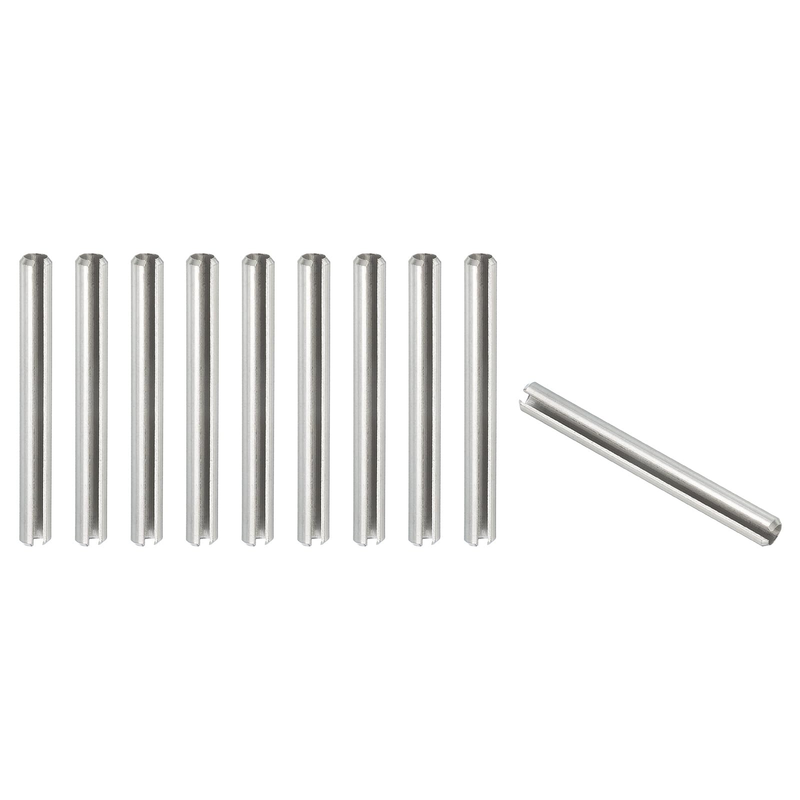PATIKIL Slotted Spring Pin, 10 Pcs 1/4" x 2-3/8" (6.35mm x 60mm) 304 Stainless Steel Split Roll Pins Spring Dowel for Home Improvement Automotive Machine Repair, Silver