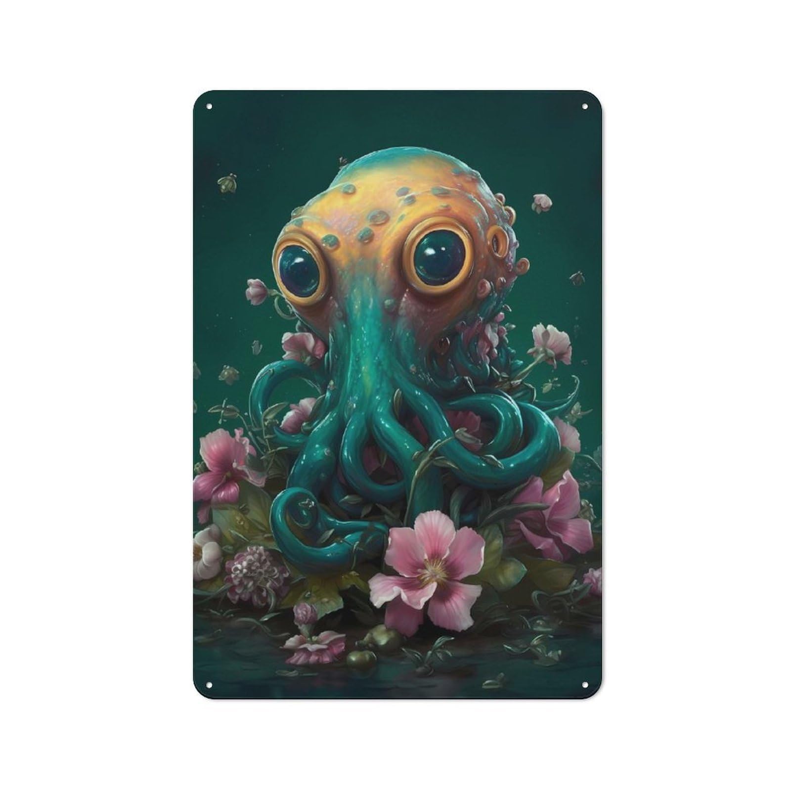 Junmoney Squid Fairy Tale Vintage Tin Sign 30X20cm With For Home Office Or Studio, For Home Office Decor Fans