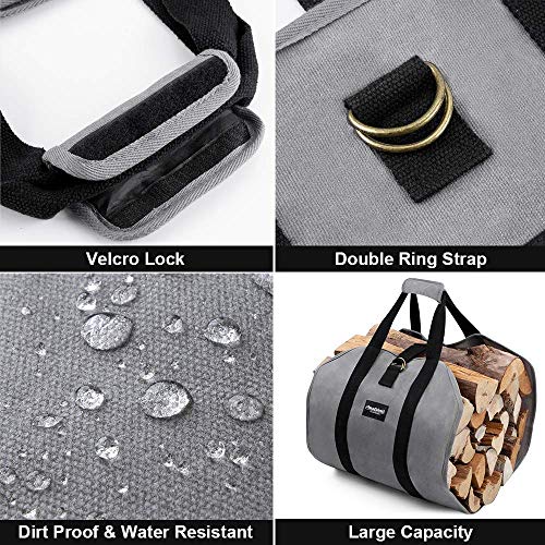 Amagabeli Firewood Rack Indoor Carrier Metal Bundle Firewood Carrier Tote Waxed Canvas Log #TOP6
