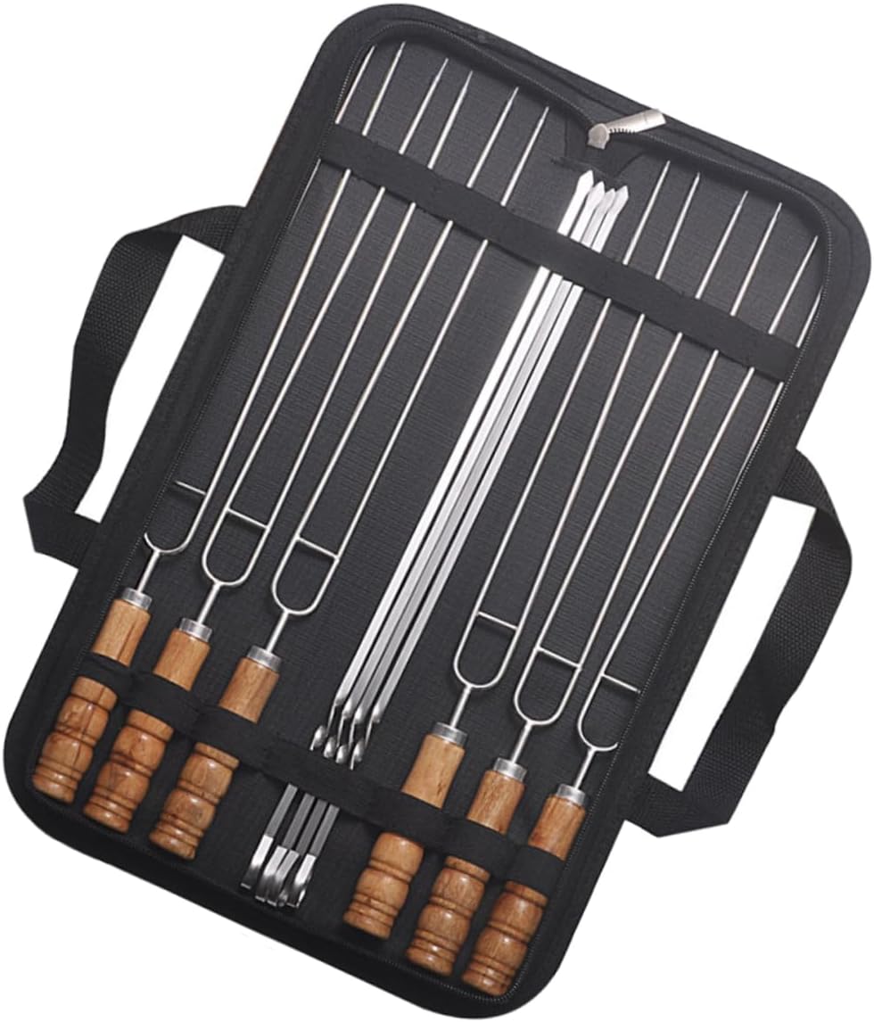Stainless Steel BBQ Skewers for Grilling 10-Piece Set with Storage Bag Reusable Metal Skewers for Meat and Vegetables for Outdoor Cooking and Barbecues
