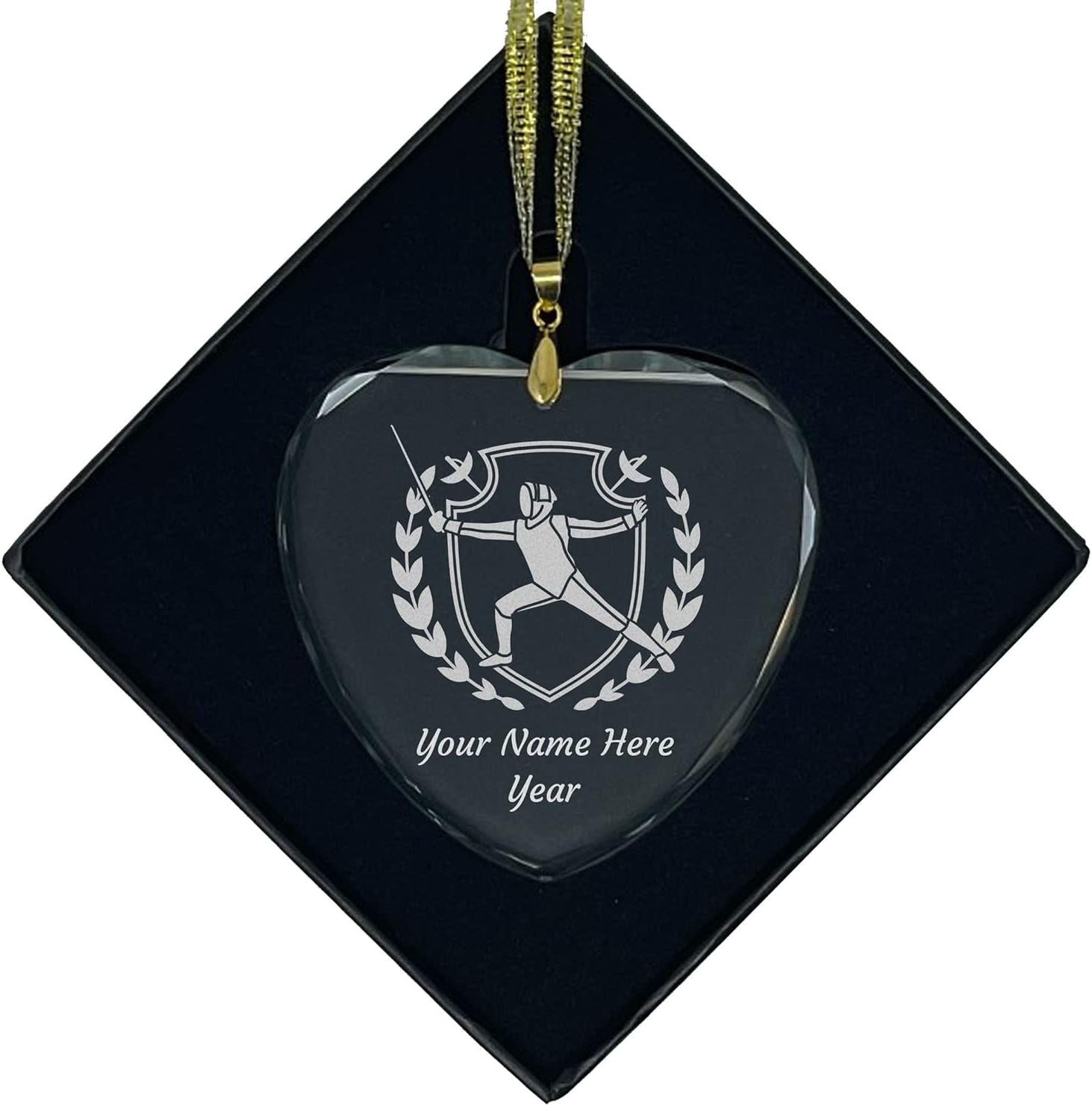 LaserGram Personalized Glass Christmas Ornament, Fencing, Custom Laser Engraved Gift Idea (Oval Shape)