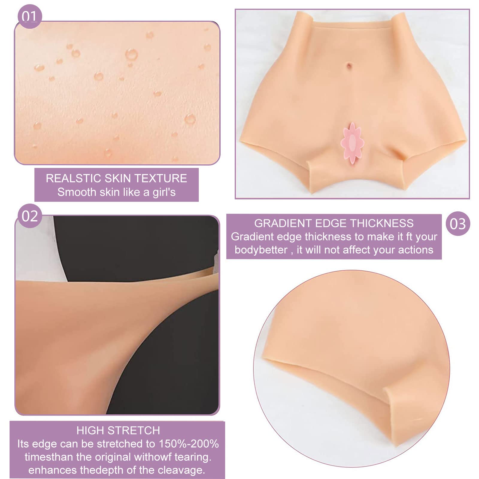 Bragas de Vagina Falsa de Silicona Butt Lifter Hip Enhancer Calzoncillos para Crossdresser Travestis Transgénero Drag Queen Cosplay(Color:Color 2)