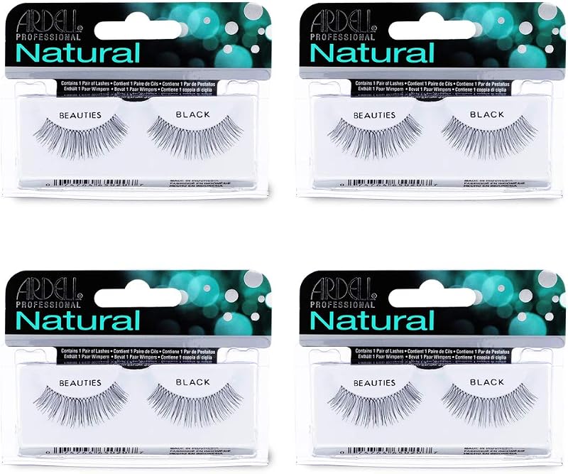 Cílios postiços Ardell Natural Lashes Beauties pretos, volume leve e faixa Invisiband, Pacote com 4