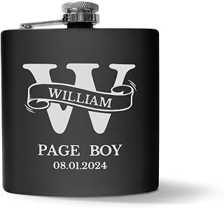 Flask For Page Boy With Custom Monogram Wedding Title and Date as Gift for Bachelor Party Guests Ceremony On A Wedding Day or For Grooms Crew