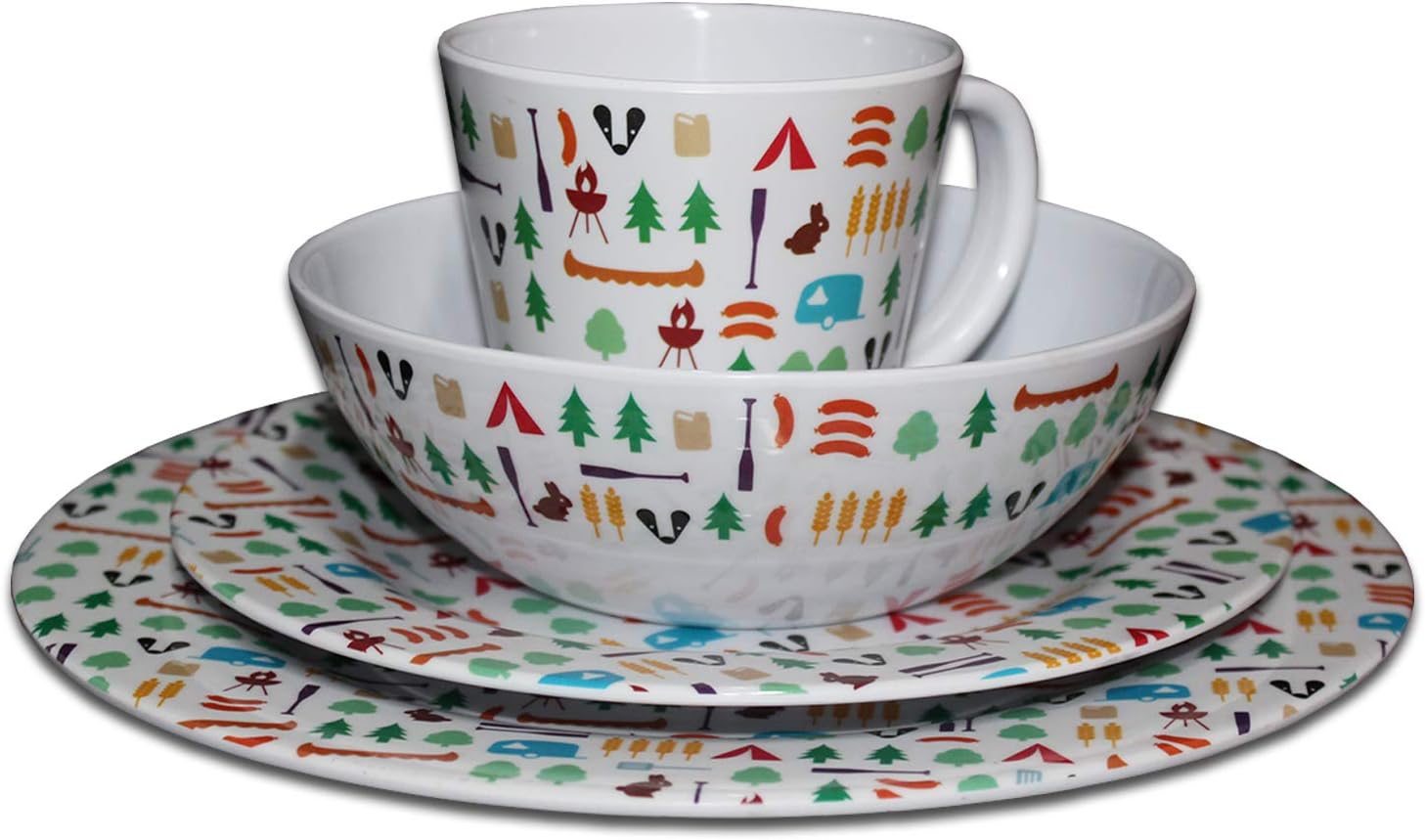 OLPRO Melamine Dinnerware Set, Camping/Picnic/Barbecue Dinner Set Plastic Melamine Berrow Hill Outdoor Patterned Camping Set. Perfect for Outdoor al Fresco Dining (16 Piece)