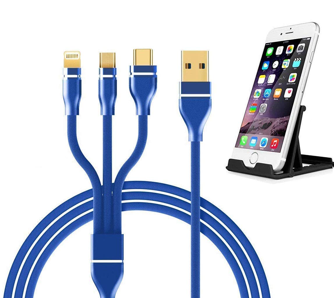 King Shine Combo Offer 3-in-1 Multi Quick Charge Charging Nylon Braided Fast Multi Charger Cable for All Micro USB, i-OS and Type-C Devices and One Foldable Holder Mobile Stand (Random Colour) (B08RS29W7M) Amazon Price History, Amazon Price Tracker