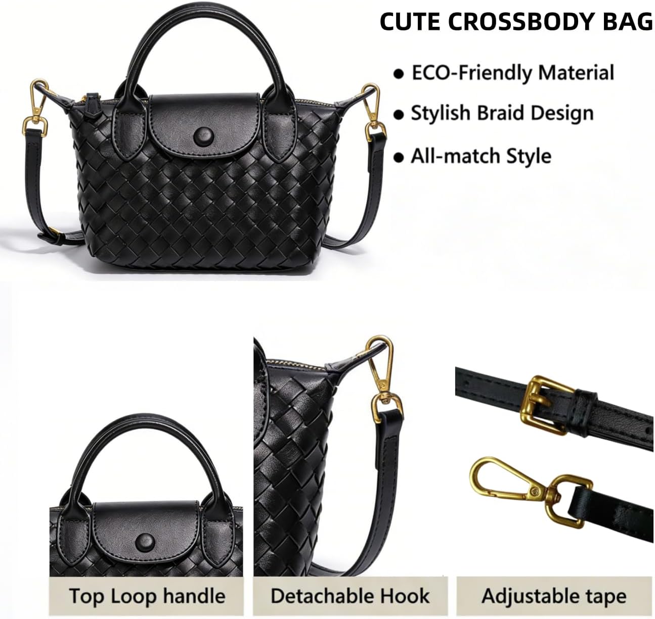 Small Vegan Leather Crossbody Bags For Women, Mini Woven Dumpling Handbag, Cute Top Handle Shoulder Purse For Travel Dating | Fashion lightweight - Image 6