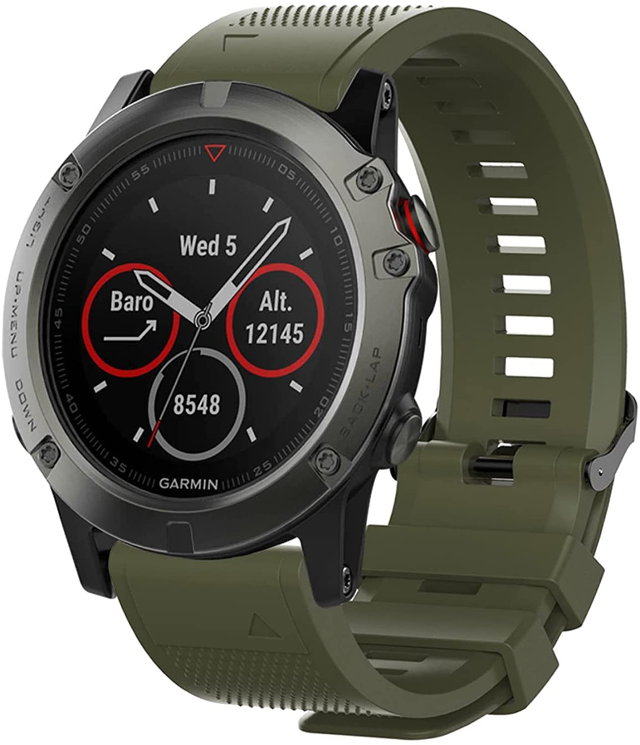 Fleshy Leaf 26mm Silicone Band Compatible for Garmin Fenix 7X,Fenix 6X,Fenix 6X Pro,Fenix 5X,Fenix 5X Plus/Fenix 3/3 HR,Quick Release Strap Wristband (Army green) - Image 3