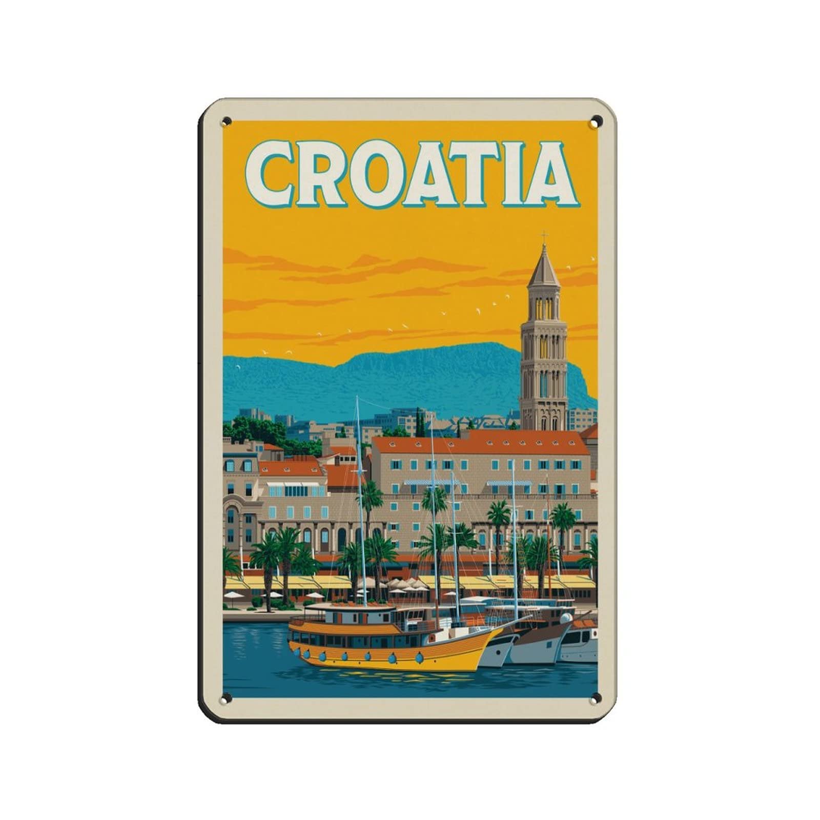 Azolid Style6 Vintage Metal Tin Signs Croatia Travel Tin Signs Metal Poster Wall Decor Office Cafe Bathroom Badroom 30X20cm