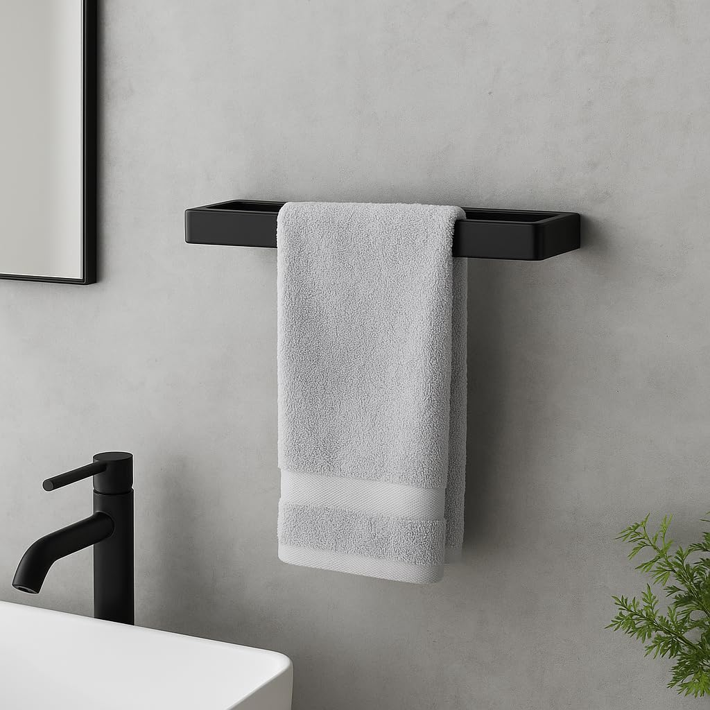 House of Home Wall Mounted Towel Rail, Self Adhesive, Matte Black, 30cm