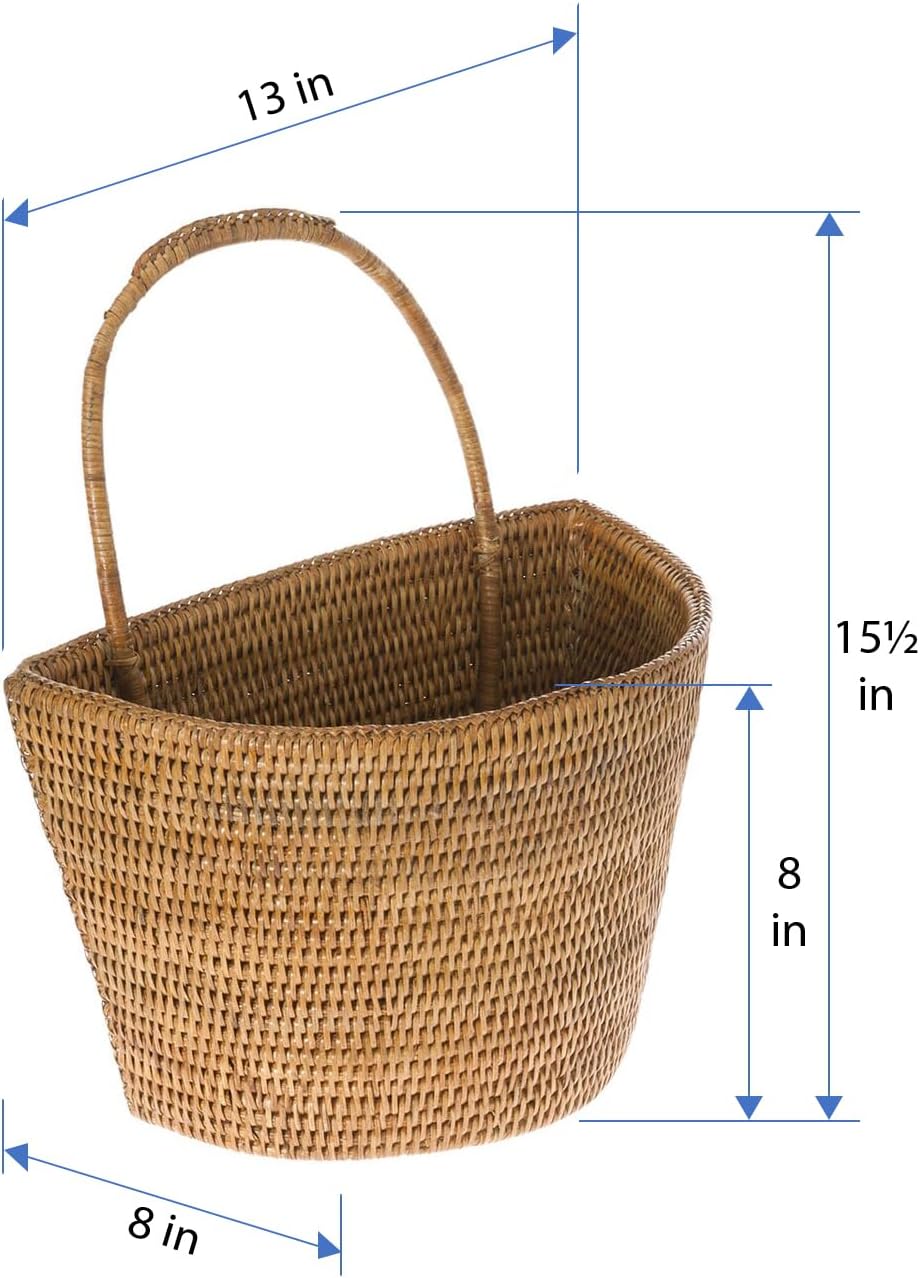KOUBOO La Jolla Rattan Wall Storage Basket with Handle, Hanging Basket, Storage Bin for Flowers Plants, Home, Office Organizer, Large, Honey Brown