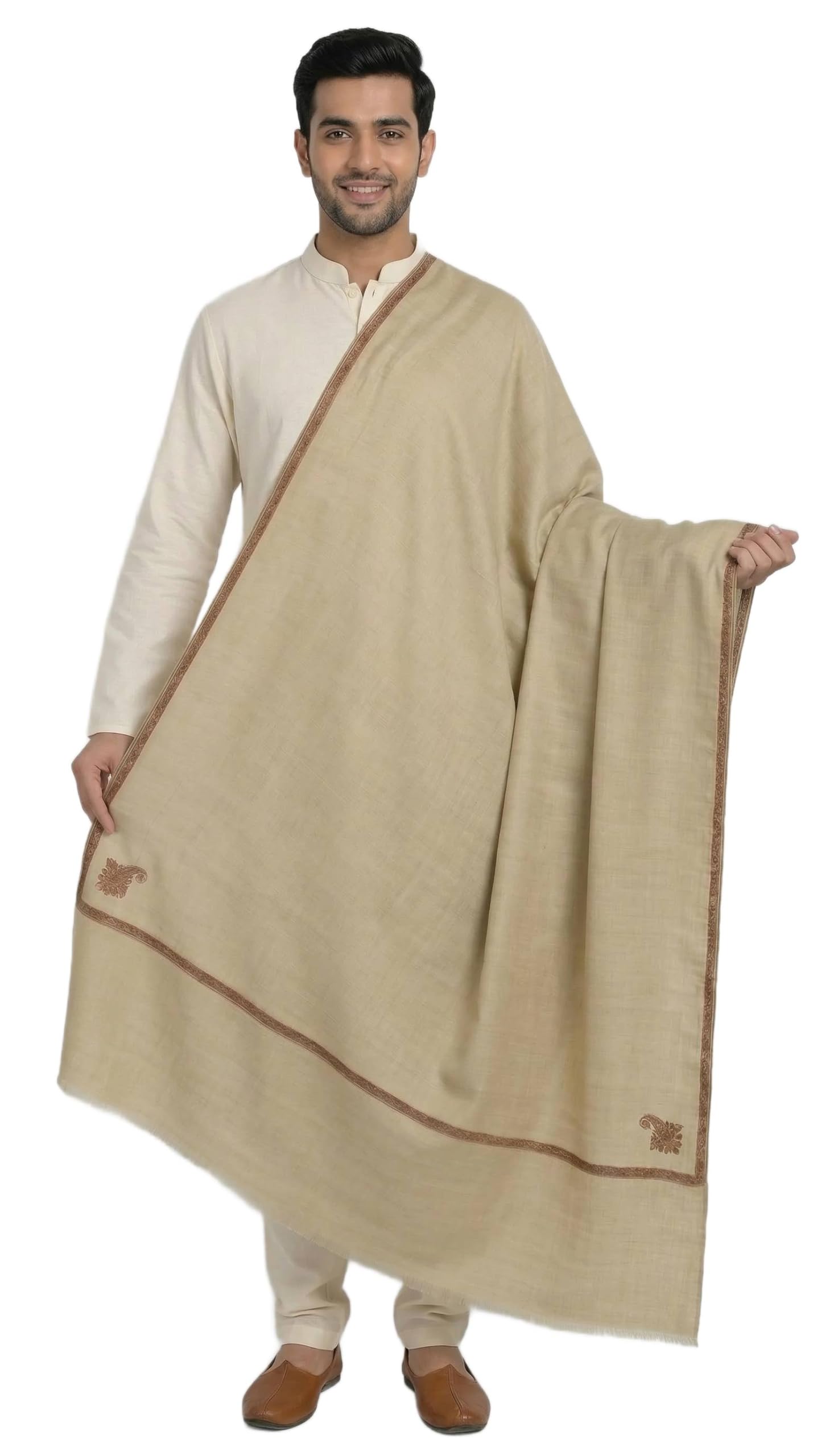 Kashmiri Woolen Shawl for Men with Kingri Embroidery, Pashmina Faux Wool Lohi Shawls for Winter-image-32