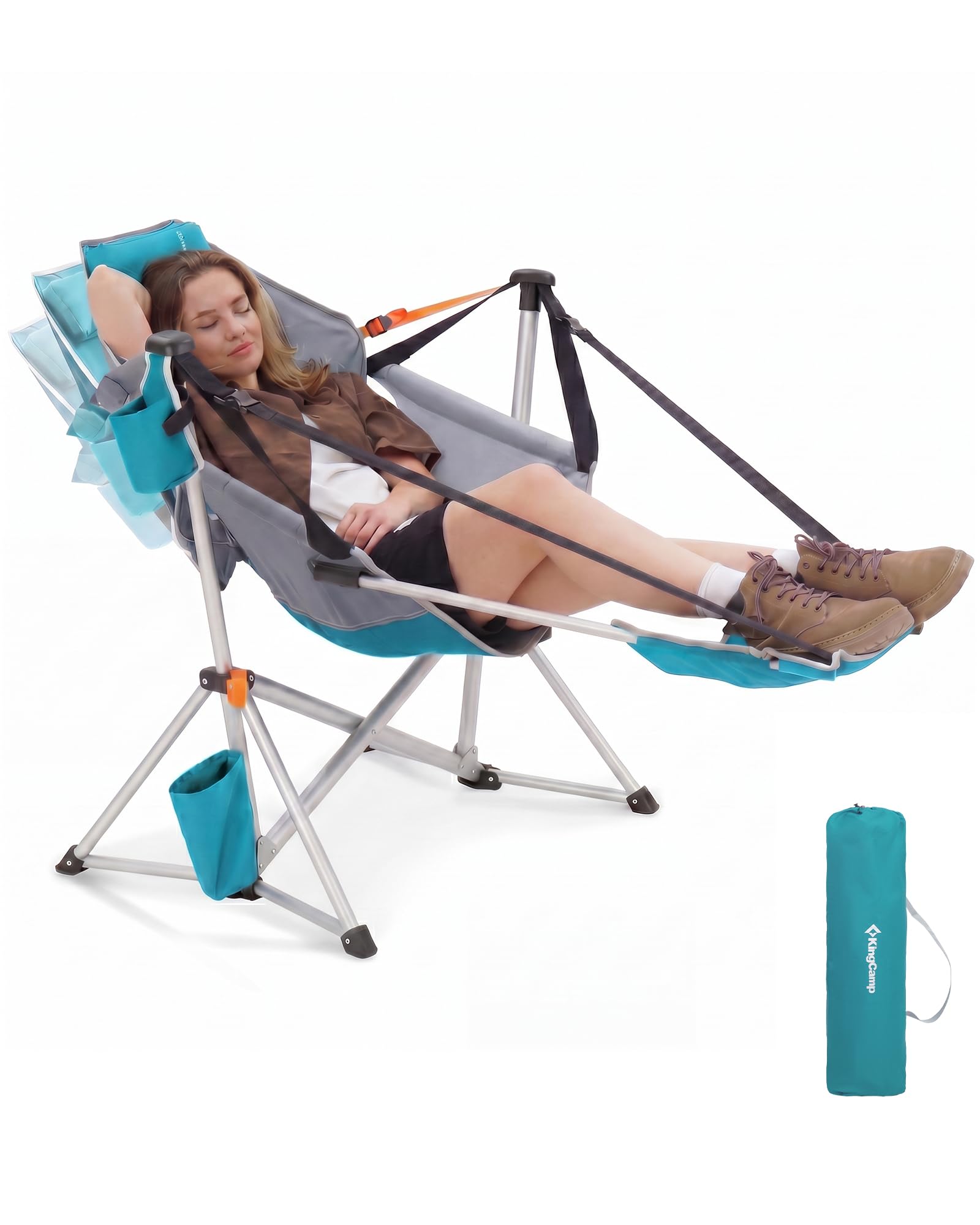 Condition photo showing New/Like New for kingcamp hammock chair with footrest - heavy duty swinging rocking camping chairs for adults up to 400lbs, folding portable oversized rocker with cup holder & pillow for outdoor beach lawn rv sports